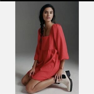 Anthropologie Textured Coral Red Mini Dress